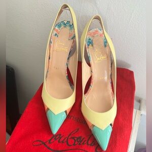 Christian Louboutin Tricolor Python Sling Back Sandals Size 38